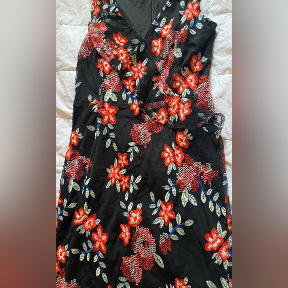 Sam Edelman Black Midi Dress with Red Floral Embroidery - Picture 3 of 4
